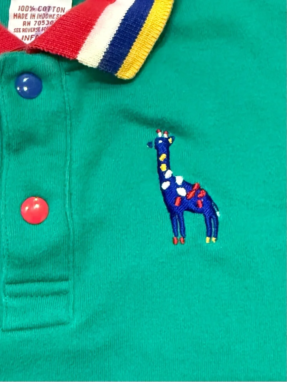 Vintage 90s Gymboree Colorblock Collared Shirt Baby Boy Embroidered Giraffe